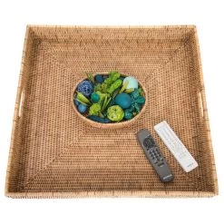 Artifacts Rattan™ Square Ottoman Tray With Cutout Handles, Honey Brown, 20"x20" -High End Kitchen e351d7320b2c1d6a 1849 w800 h800 b1 p0