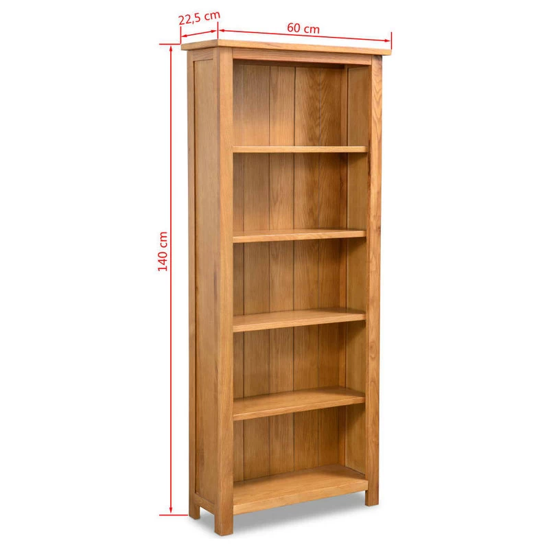 VidaXL Solid Oak Wood 5-Tier Bookcase Book Shelves Cabinets Display Shelf 5 VidaXL Solid Oak Wood 5-Tier Bookcase Book Shelves Cabinets Display Shelf - Image 5