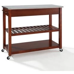 Crosley Stainless Steel Top Kitchen Cart/Island, Optional Stool Storage, Classic Cherry -High End Kitchen e7d1241d06463d4a 0135 w800 h800 b1 p0