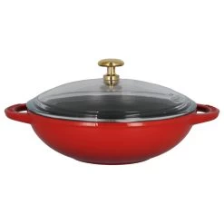 Chasseur 7-inch Red French Enameled Cast Iron Wok With Glass Lid