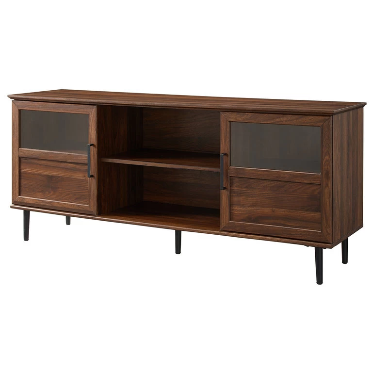 Walker Edison 58" Glass & Wood Split Panel Door TV Console, Dark Walnut 1 Walker Edison 58" Glass & Wood Split Panel Door TV Console, Dark Walnut