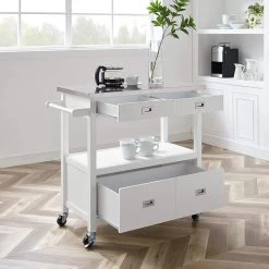 Modern Kitchen Cart, Stainless Steel Top And Spacious Drawer, Glossy White -High End Kitchen f13104f80092be57 0791 w800 h800 b0 p0