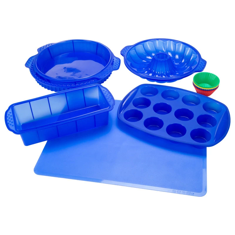 18 Piece Silicone Bakeware Set, Blue 1 18 Piece Silicone Bakeware Set, Blue