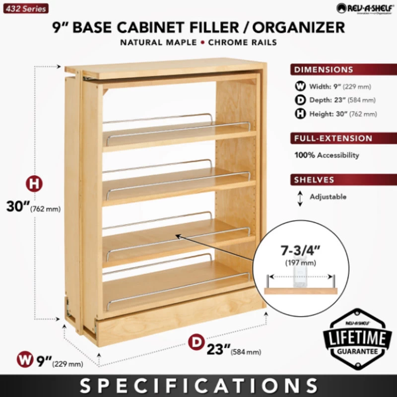 Wood Base Filler Pull Out Organizer For New Kitchen Applications, 9" 3 Wood Base Filler Pull Out Organizer For New Kitchen Applications, 9" - Image 3