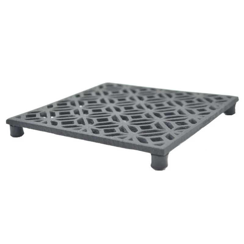 Decorative Square Black Cast Iron Trivet, Ornate Diamond Design, 5.25" 2 Decorative Square Black Cast Iron Trivet, Ornate Diamond Design, 5.25" - Image 2