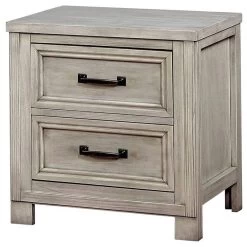 Transitional Nightstand, 2 Storage Drawers And USB Charging Port, Antique White