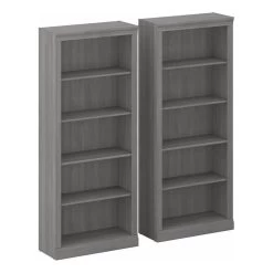 Saratoga Tall 5 Shelf Bookcase - Set Of 2 In Modern Gray - Engineered Wood