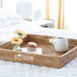 Artifacts Rattan™ Square Ottoman Tray With Cutout Handles, Honey Brown, 20"x20" -High End Kitchen fc1111a90fb430cc 1849 w800 h800 b0 p0