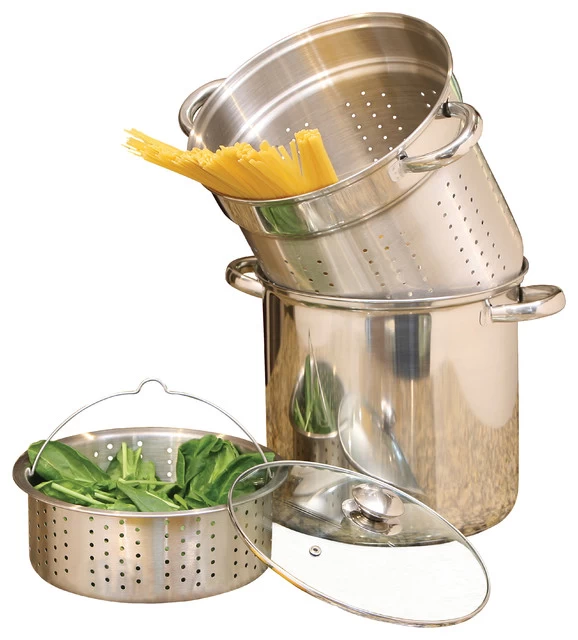 Stainless Steel Pasta Cooker 12-Quart 4 Piece Encapsulated Base 1 Stainless Steel Pasta Cooker 12-Quart 4 Piece Encapsulated Base