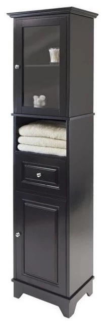 Pemberly Row Tall Cabinet With Glass Door And Drawer In Black Finish