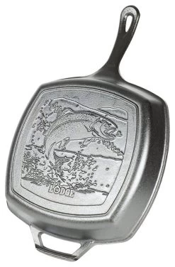 Lodge L8SGPWLFI Wildlife Series-Rainbow Trout Grill Pan, Cast Iron, Black, 10.5"