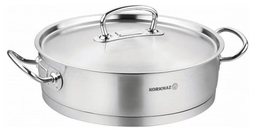 Korkmaz Proline Stainless Steel Low Casserole Saute Pot Stockpot With Lid, 5 Qua 1 Korkmaz Proline Stainless Steel Low Casserole Saute Pot Stockpot With Lid, 5 Qua