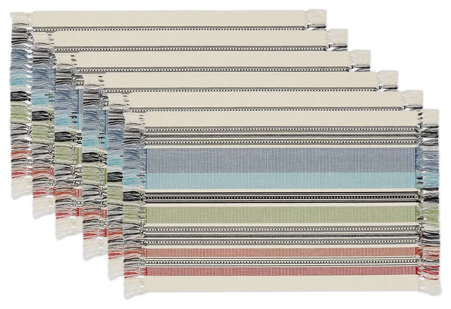 Mediterranean Stripe Fringed Placemat, Set Of 6 1 Mediterranean Stripe Fringed Placemat, Set Of 6