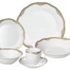24 Piece Fine Wavy Edge Porcelain Dinnerware Set, Amelia Design, Catherine