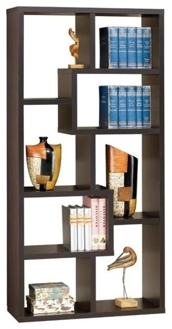 Bowery Hill Asymmetrical Bookcase In Cappuccino 1 Bowery Hill Asymmetrical Bookcase In Cappuccino