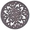 Decorative Round Cast Iron Trivet, Ornate Heart Design, 7" Wide