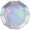 Pack Of 12 Silver Iridescent Decagon Party Paper Plates 9”