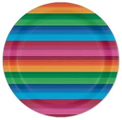 96 Counts Multi-Color Striped Fiesta Paper Plates 7”