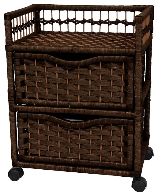 23" Natural Fiber Chest Of Drawers On Wheels, Mocha 1 23" Natural Fiber Chest Of Drawers On Wheels, Mocha