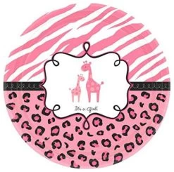 AMSCAN Sweet Safari Girl Baby Shower Party Round Plates, 18 Pieces, Made From Paper, Pi
